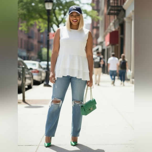 White House Black Market Tops - White House Black Market Size 10 Asymmetrical Peplum Blouse